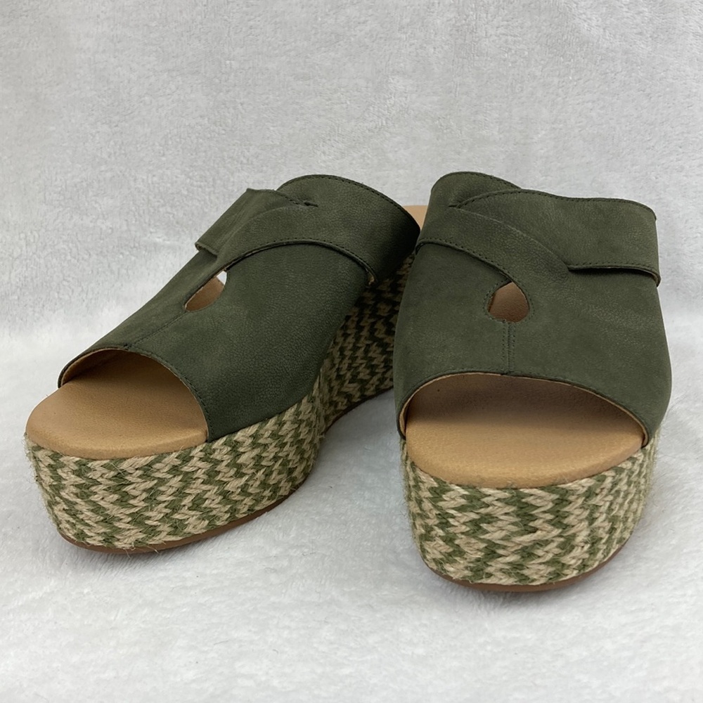 Lucky Brand Women’s Genzy Olive Green Leather Platform Wedge Sandals sz 9